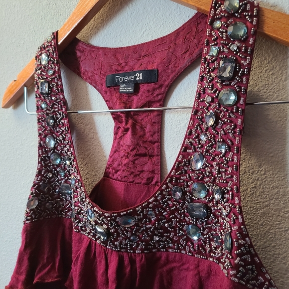 Forever 21 Embellished Maroon Rhinestone Ruffle Tank - Picture 4 of 5